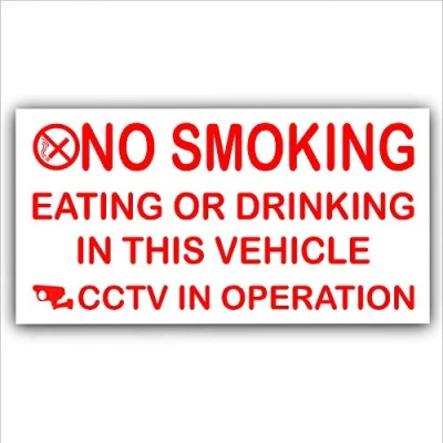 Image of Platinum Place 2 x Vehicle No Smoking,Eating,Drinking,CCTV In Operation Stickers Red onto White 100x50mm Car,Van,Lorry,Truck,Coach Warning Sign Notice Taxi Smoke Cigarette Cigar