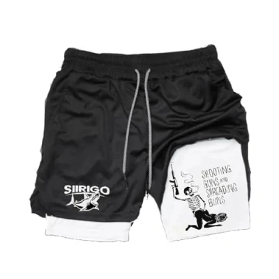 Image of Siirigo Shorts Men, Sexy Boobs Graphic Print Gym Performance Shorts, Running with Phone Pocket (S,E 4)
