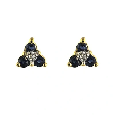 Image of Ivy Gems 9ct Yellow Gold Sapphire &amp; Diamond Flower Small Stud Earrings