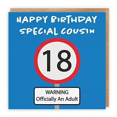 Image of Hunts England Large Cousin 18th Birthday Card Happy Special Warning Officially An Adult Road Sign Collection 210 x mm Fun Age 18