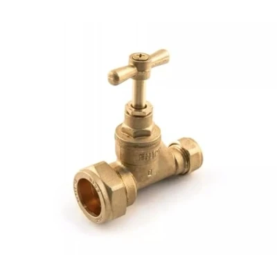 Image of TC Brass Mains Stopcock Valve 25mm MDPE X 22mm Copper Poly Stop Cock Tap