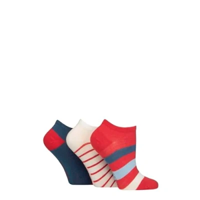 Image of Women&#039;s 3 Pair SOCKSHOP Patterned, Striped, Plain, Ribbed and Mesh Bamboo Trainer Socks Nautical Striped 4 8