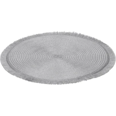 Image of Carousel Home Silver Shimmer Placemat Round Woven Table Kitchen Dining Place Mat 35cm