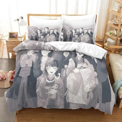 Image of GDEKCIEAS Anime 3D Demon Slayer Teens Bedding Set,3Pcs Duvet Cover And Comforter with Zipper,Lightweight Quilt for Adults Double（200x200cm）