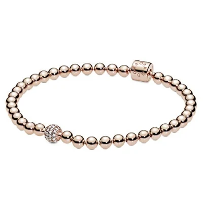 Image of Pandora Purely Beads &amp; Pavé 14k rose gold plated bracelet with cubic zirconia, 19