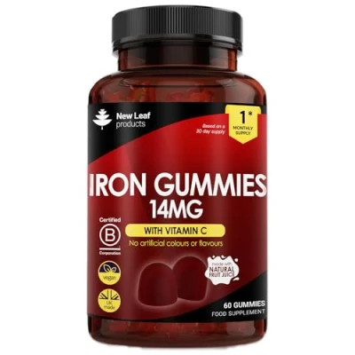Image of Iron Gummies 14mg 120 Supplements Enriched Vitamin C Real Fruit Juice (2 Months Supply) for Men &amp; Women Tasty Alternative to Tablets