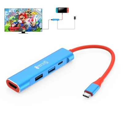 Image of RREAKA Switch Dock for Nintendo OLED, 4 in 1 TV Adapter with 4K HDMI, USB 3.0 Port, Type C 100W Charging, Portable Docking Station Travel, Samsung Dex S24, MacBook