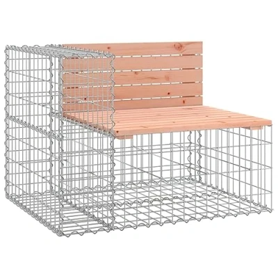 Image of vidaXL Garden Bench with Gabion Base Design, Durable Solid Douglas Wood, Compact Seating for Outdoor Living Spaces 92x71x65.5 cm, Brown