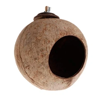 Image of Mentin Natural Coconut Bird Nest Feeder House Hut Cage Toy for Pet Parakeet Hamster