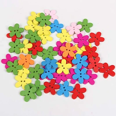 Image of 100pcs DIY Craft Wooden Buttons Flower for Handmade Sewing Scrapbooking (Mixed Color)