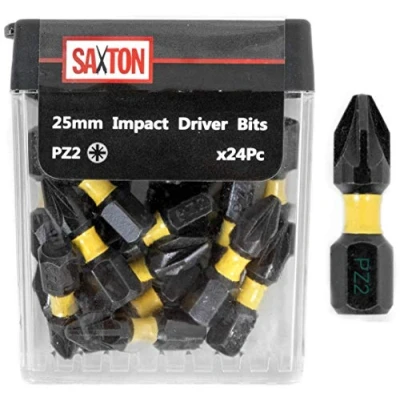 Image of Saxton 24x PZ2 25mm Impact Duty Pozi Drive Screwdriver Drill Driver Bits Sets Tic Tac Box Compatible with Dewalt Milwaukee Bosch