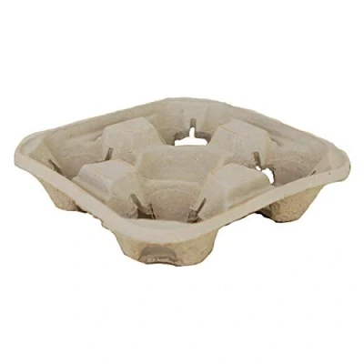 Image of 180x Disposable 4 Cup Carry Trays Recycled Paper Pulp Drink Holder Carrier