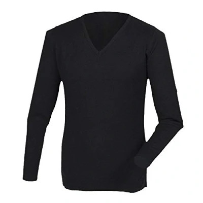 Image of Henbury Mens Cashmere Touch Acrylic V Neck Jumper / Knitwear (L) (Black)