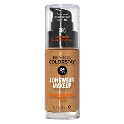 Image of Revlon Colorstay Liquid Foundation Makeup for Combination/Oily Skin SPF 15, Longwear Medium Full Coverage with Matte Finish, Golden Caramel (360), 30 ml