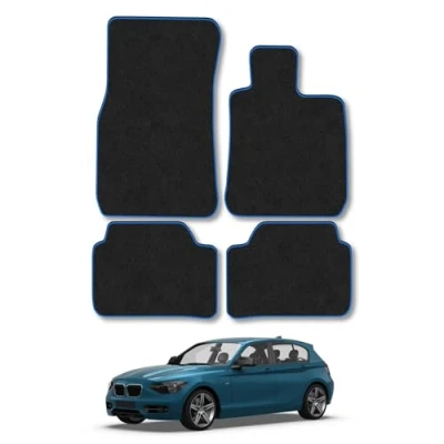 Image of Car Mats Compatible with BMW 1 Series (2011 2019) [F20/F21] Tailored Fit Blue Carpet Floor Set Accessory Custom 4 Pieces Anti Slip Backing &amp; Binding Trim Edge