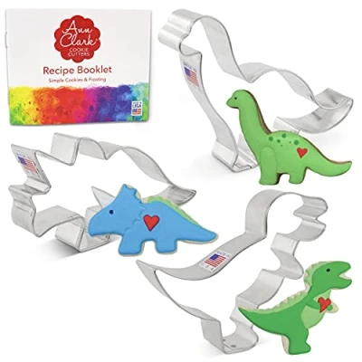 Image of Dinosaur Cookie Cutters 3 Pc. Set Made in USA by Ann Clark, T Rex, Brontosaurus, Triceratops