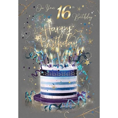 Image of Happy 16th Birthday Card from the Grayson range by Cherry Orchard Gold Foil Detailing and Envelope