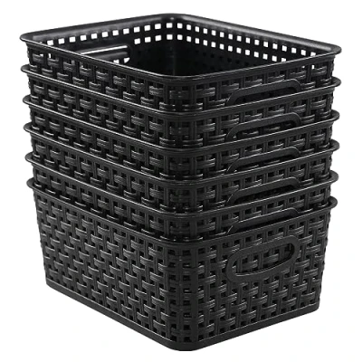 Image of Sandmovie Plastic Woven Storage Baskets, Black, 6 Packs