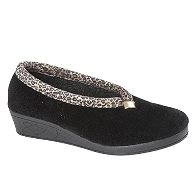 Image of Sleepers Dawn Ladies Velour Full Slippers Black/Ocelot UK 3