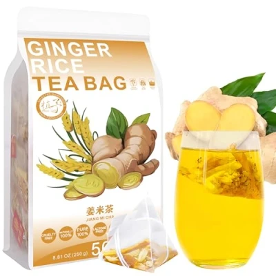 Image of Plant Gift Ginger Rice Tea Bag 8.81oz (5g*50bags) Brown Rice, Orange Peel, Ginger, Chinese Pure Natural, Health Care Mixed Tea, Combination of Floral 250g 姜米茶