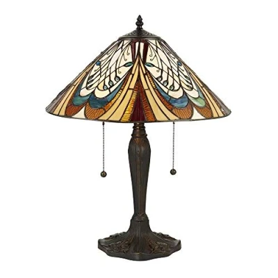 Image of Hector 2 Light Medium Table Lamp Dark Bronze, Tiffany Glass, E27
