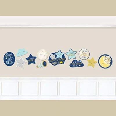 Image of Amscan 192152 Twinkle Little Star Baby&#039;s Birthday Party Card Cut Outs Decorations 12 Pack