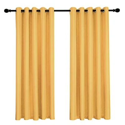 Image of Matt Satin 100% Thermal Blackout Ochre Yellow Eyelet Curtain Extra Wide Floor Window Treatment Drapes 2 panels for Bedroom, Livingroom, Kids Nursery Room W66 x L54 inch Curtains (Ochre, 66x54&quot;)