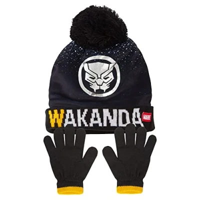 Image of Marvel Boys Bobble Hat + Gloves Winter Set Captain America or Black Panther 54