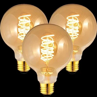 Image of FASUTY Vintage Edison Light Bulb Dimmable G80 Spiral Flexible LED Filament Bulbs,CRI&gt;95 Decorative Bulbs Amber Glass Warm White 2200K,No Flicker Retro E27 Screw 4W 40W Equivalent 3 Pack