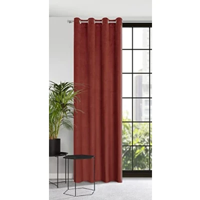 Image of Eurofirany Velvet Curtain with Eyelets Balcony Door Patterned Look 1 Piece Wavy Pattern Plain Fluffy Living Room Bedroom Lounge 140 x 250 cm 3D Structure Red