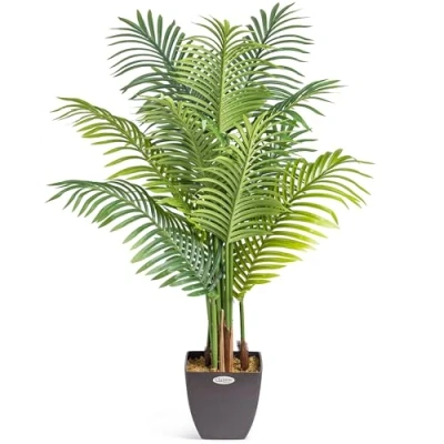 Image of CHRISTOW Artificial Areca Palm Tree, Fake House Plant for Home Decoration, Lifelike Leaves and Husky Natural Looking Stems, Weighted Pot, Indoor Outdoor (120cm / 4ft)