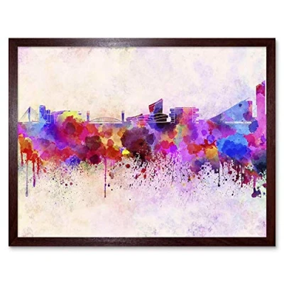 Image of Wee Blue Coo Painting Cityscape Paint Splash Skyline Manchester Art Print Framed Poster Wall Decor 12X16 Inch