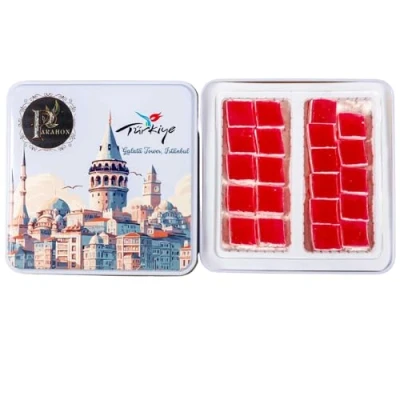 Image of PARAHON Gul Aromali Lokum Rose Turkish Delight Gift Box 500g Tin Tubs of Vintage Sweets Birthday Present Food Gifts Mum &amp; Dad Eid Confectionery Christmas
