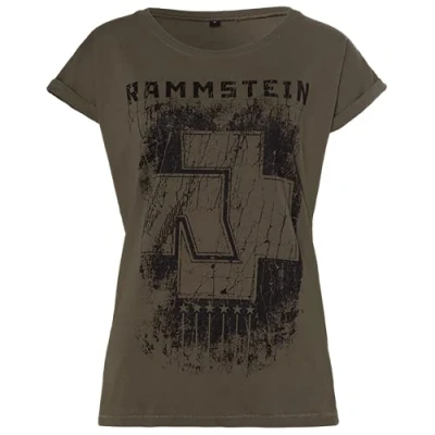 Image of Rammstein Women&#039;s Girlie Shirt 6 Herzen Official Band Merchandise Fan Black with Front and Back Print Green X Large