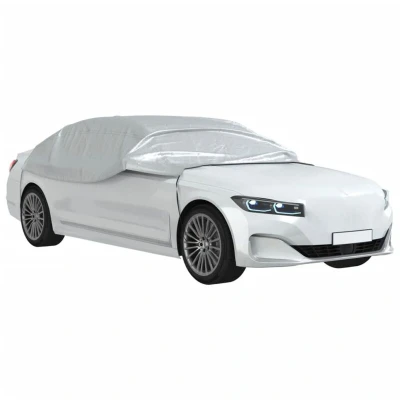 Image of vidaXL Half Car Cover with Hooks Silver L PEVA