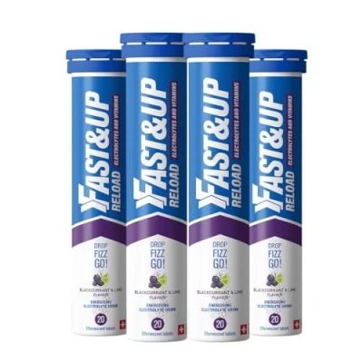 Image of Fast&amp;Up Reload Blackcurrant &amp; Lime Flavour 80 Effervescent Tablets Instant Electrolytes for Rapid Hydration Energy Added Vitamin C B12 Performance, Wellbeing, Travel Recovery Vegan