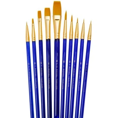 Image of Quality Brush Sets of 10 Artist Paint Brushes Oil Watercolour Sable &amp; Acrylic (SVP1 Round Flat Taklon)