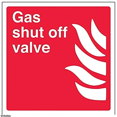 Image of V Safety Gas Shut Off Valve Sign 150mm x 1mm Rigid Plastic