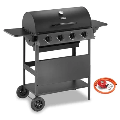 Image of VonHaus Gas BBQ Barbecue with x4 Burners, Warming Rack, Fold Down Shelves, Temperature Gauge, Wheels, Large Cooking Grill &amp; More Barbeque that can Meat, Fish Vegetables