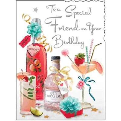 Image of Special Friend Birthday Card Pink Gin Cocktail Foil 7.25x5.5
