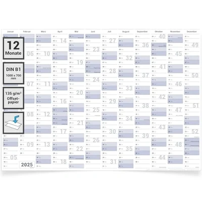 Image of Gigatime ® DIN B1 Wall Calendar 2025 Year Planner Format: 100 x 70.0 cm in German Folded Planner, Annual Calendar, Poster