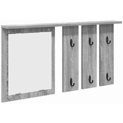 Image of Wall mounted Coat Rack with Shelf Mirror Grey sonoma 85 x 10 45 cm Vidaxl