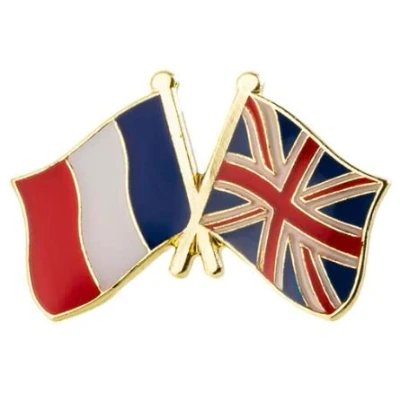 Image of France &amp; Union Jack British United Kingdom French Friendship National Flag Metal Enamel Pin Badge