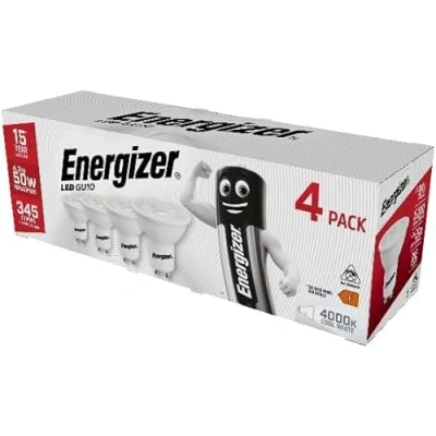 Image of Energizer Modern LED Energy Saving Lightbulb, GU10, 4.9W, Cool White, 4 Pack (New 2020 Model)