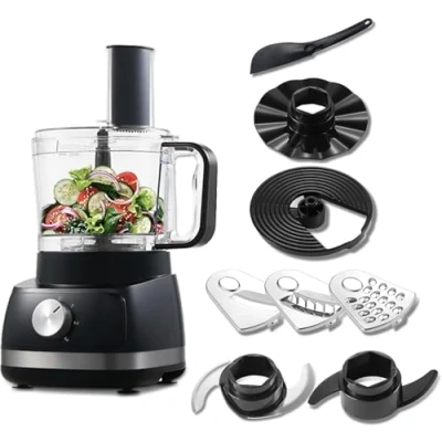 Image of TopStrong Food Processor, 6 in 1 Processor and Blender Multifunctional for Chopping, Slicing, Shredding Kneading Dough, 3 Speeds with Pulse, 2L Mixing Bowl, Cutting Disc, 800W, Black