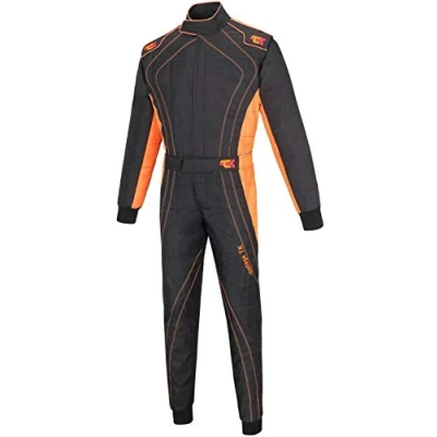 Image of TK Adult Kart Suit/Race/Rally One Piece Cordura Karting Suit (Black &amp; Orange, L)