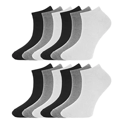 Image of Bonjour 12 Pairs Trainer Cotton Sports Ankle Socks for Men Women Breathable Durable Athletic Running UK Size 6 11