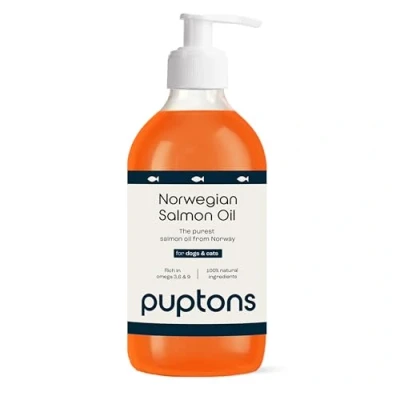 Image of Puptons Norwegian Salmon Oil for Dogs &amp; Cats Contains 21 Omega Fatty Acids Fish Supplement Glossy Coat, Immune Support, Itchy Skin, Softer Paws, Joint Brain Health 500ml with pump