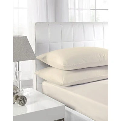 Image of Linens Limited Polycotton Non Iron Percale 180 Thread Count Fitted Sheet, Cream, King