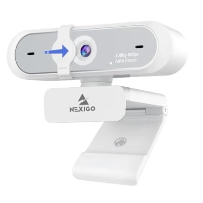 Image of NexiGo N660P (Gen 2) 1080P 60FPS Webcam with Software Control, Dual Microphone &amp; Cover, Autofocus, HD USB Computer Web Camera, for OBS/Zoom/Skype/FaceTime/Teams/Twitch, White